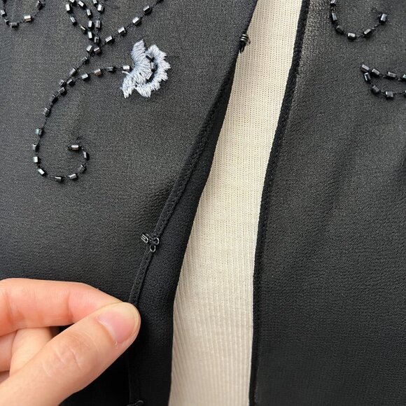 Adrianna Papell Evening Black Sheer Cardigan Blouse Beaded and Embroidered Sz PM - Picture 11 of 12